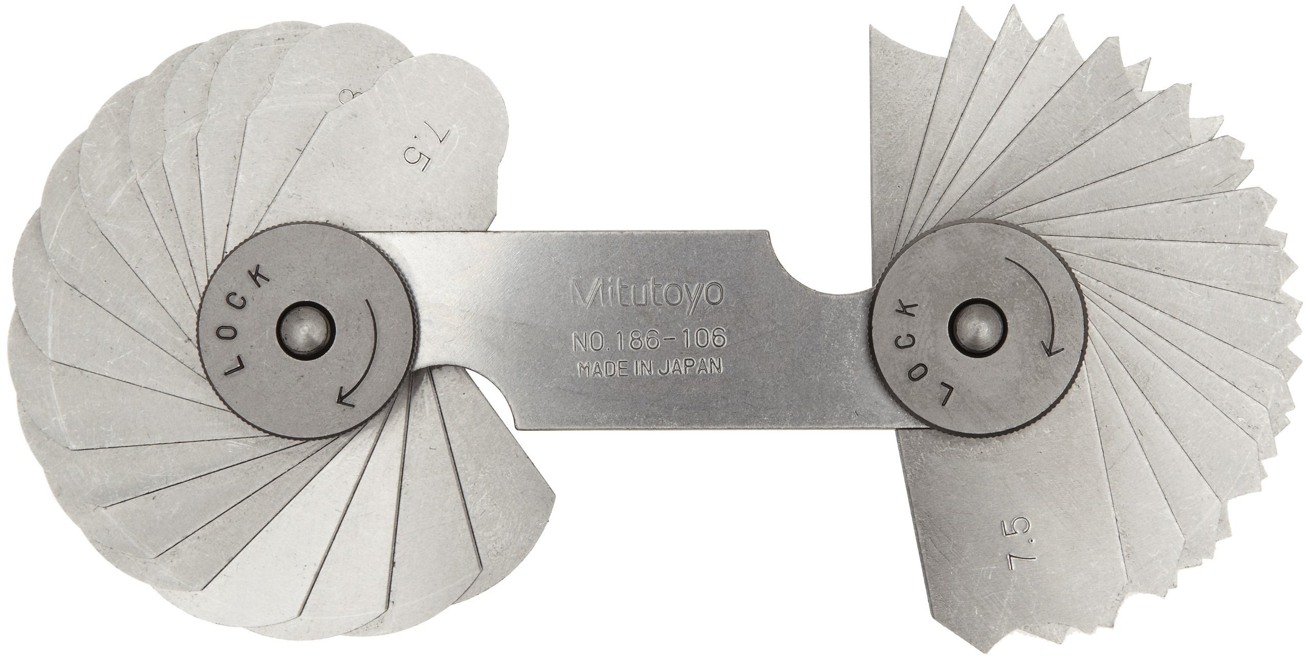 Mitutoyo 186-106 Radius Gage 32 Pairs of Leaves, 7.5-15(0.5mm)